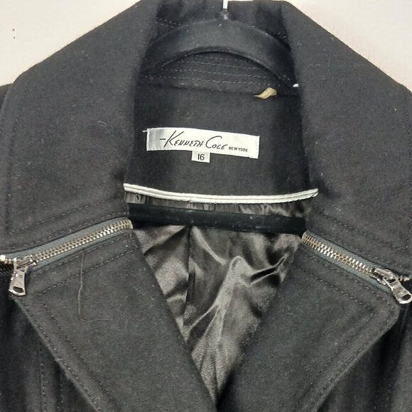 KENNETH COLE black coat women's size 16 wool zipper mid length - Picture 4 of 7